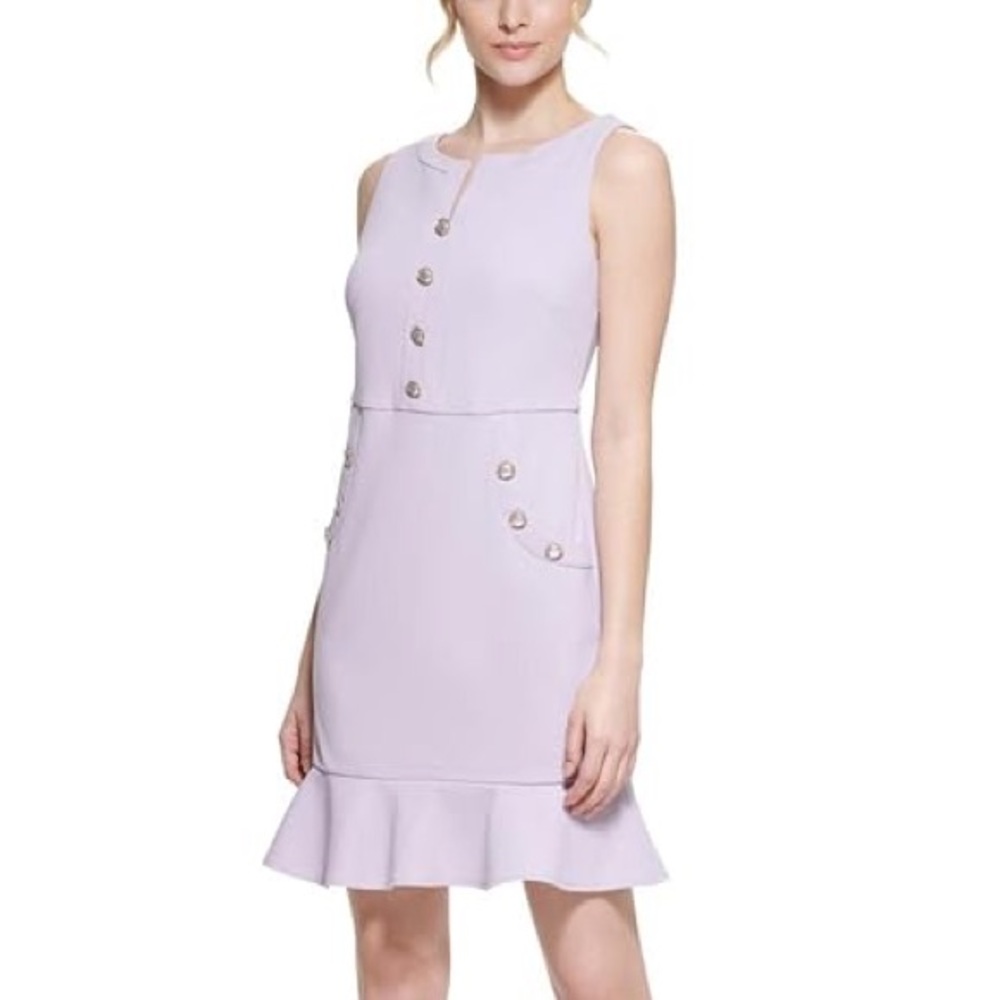 Karl Lagerfeld Purple Asymmetrical Ruffled Sheath Mini Dress - Picture 2 of 4